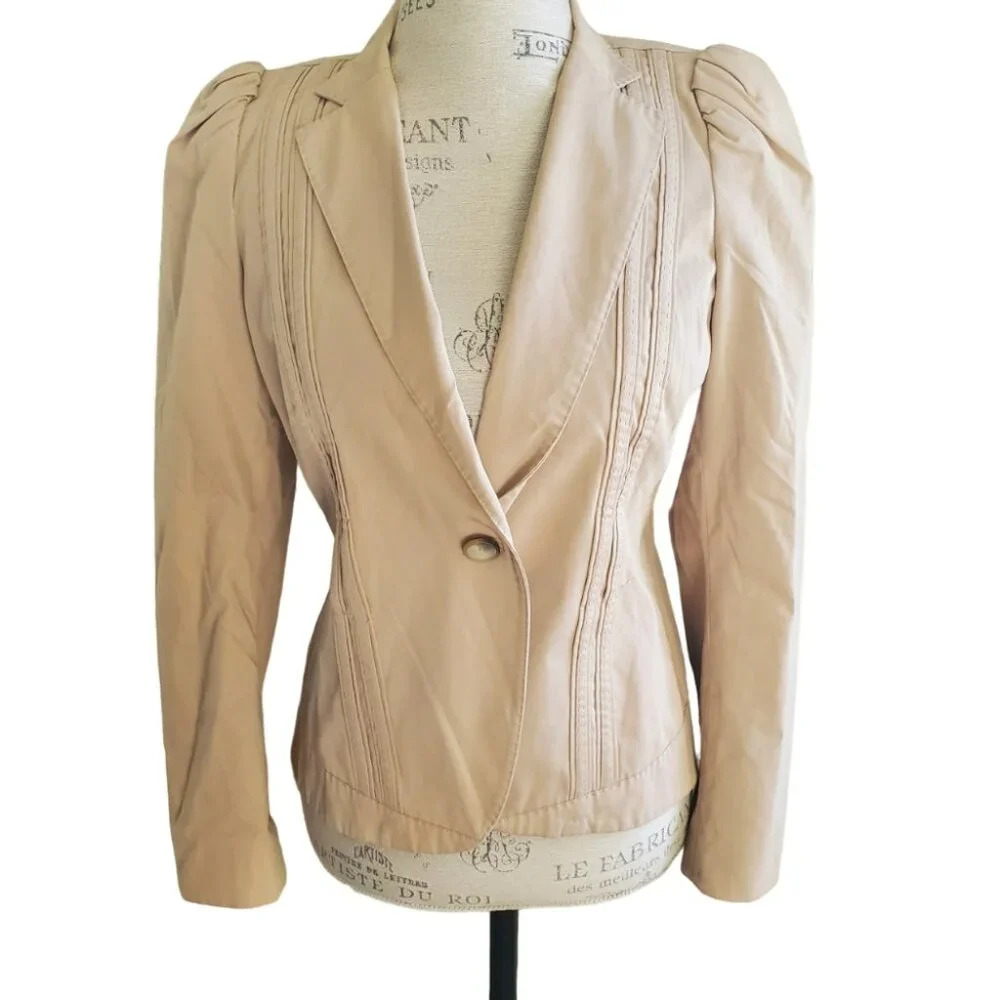 ZARA | Collared Puff Shoulder Single Breasted Beige Blazer Jacket (Size S/M)